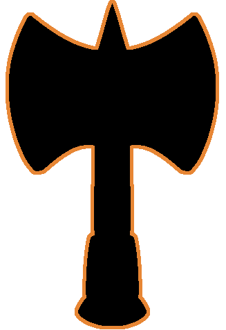 A black battle axe with an orange outline.